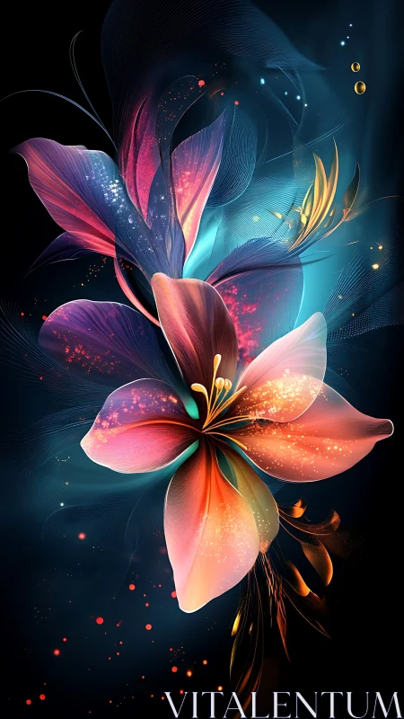 Luminescent Digital Flower with Neon Gradients