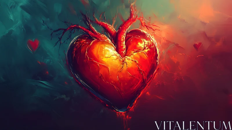 Luminescent anatomical heart with arterial branching structures.