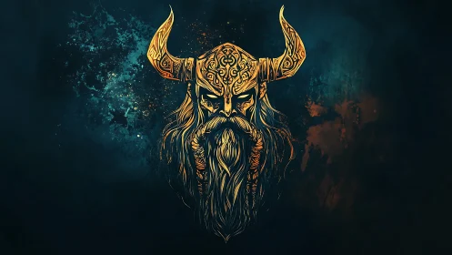 Viking helmeted figure rendered with ornate line art