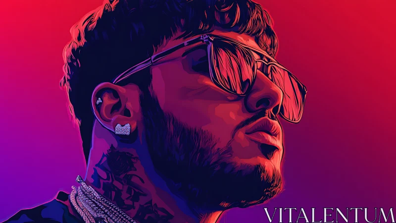 Neon-lit swagger portrait in electric magenta and violet glow.