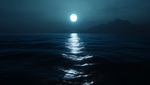Moonlit tides whisper under a sapphire midnight sky.