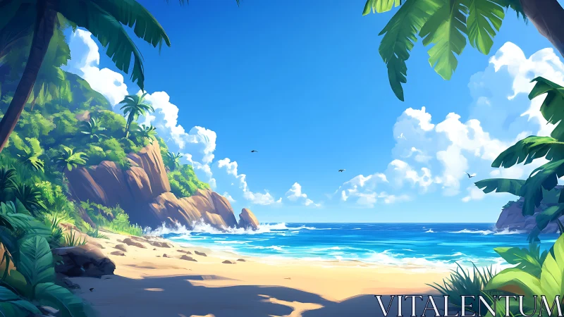 Tropical Paradise Beach with Dramatic Cliffs and Blue Ocean.