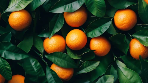 Sunlit oranges nestle among deep green citrus leaves warmly