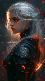 Ember-eyed warrior profile in burning dark armor study.