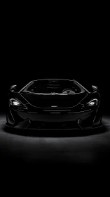 Front-lit black supercar emphasizes low-slung aerodynamic geometry