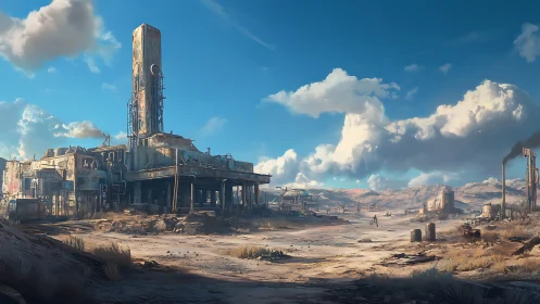 Post-apocalyptic desert outpost rendered in cinematic digital detail