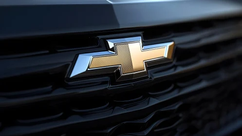 Chevrolet emblem on black grille, close-up automotive photography.