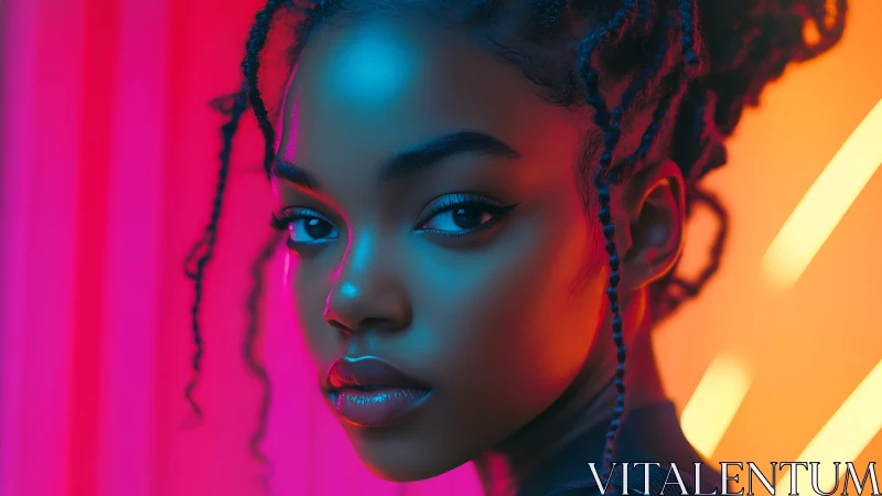 Neon-lit cyberpunk portrait with dual-tone rim lighting focus.