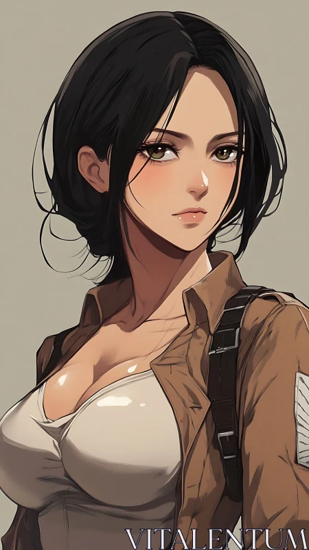 Military heroine portrait in tactical uniform, cel-shaded rendering.