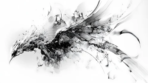 Monochrome abstract bird form is rendered with dynamic motion