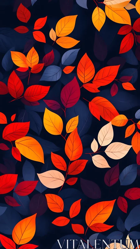 Glowing autumn leaves drifting across a midnight garden.