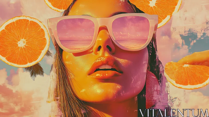 Bold summer portrait with citrus, sunglasses and sky.