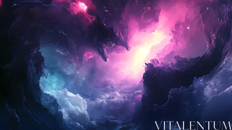 Nebular vortex cloudscape in luminous magenta cyan contrast