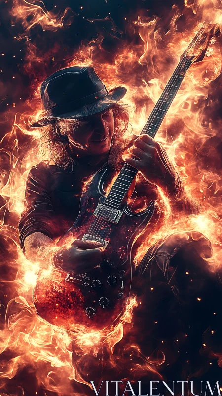 Guitar mage in molten flames strumming a wildfire solo.