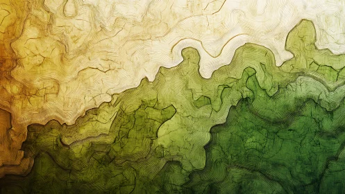 Abstract green and beige topographic contour landscape art