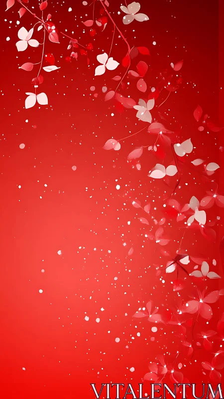 Delicate Blossoms Dancing Across a Luminous Red Canvas