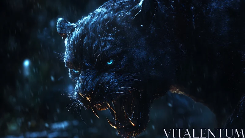 3D cinematic profile of snarling panther in stormlight.