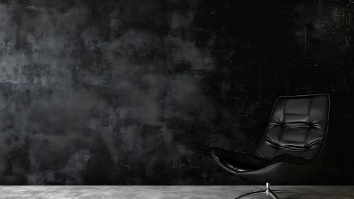 Sleek black lounge chair rests calmly by a moody wall
