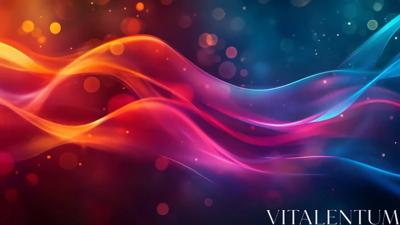 Neon light waves flow through deep bokeh gradient space.