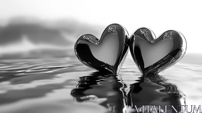 Twin Hearts Emerge From Liquid Reflection.