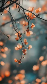Delicate Orange Flowers Suspended on Thin Branches Against Soft Bokeh