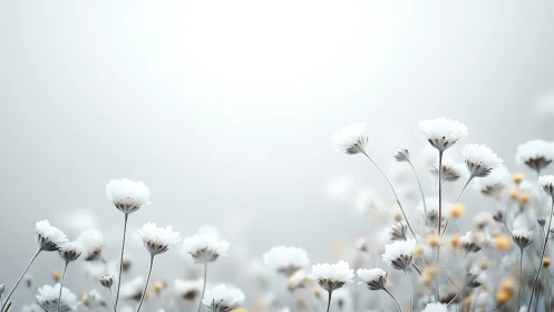 Frost-Encrusted Wildflower Heads Suspended Against Monochromatic Sky.