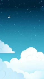 Moonlit cotton clouds drift beneath a sparkling sky.