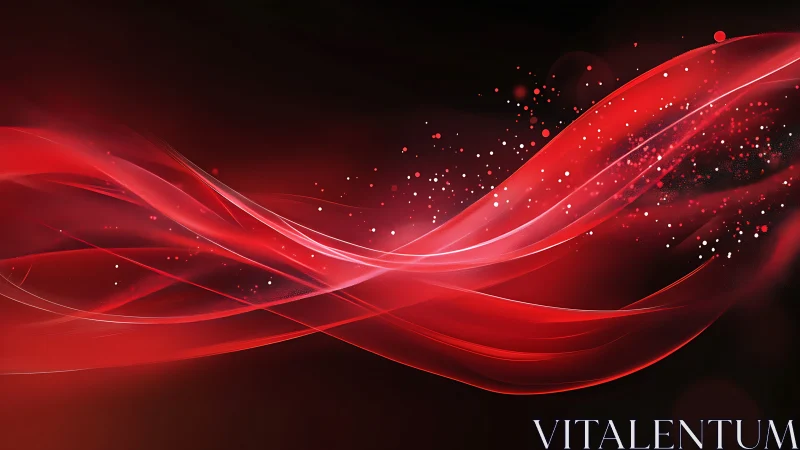 Crimson light waves arc across dark digital background.