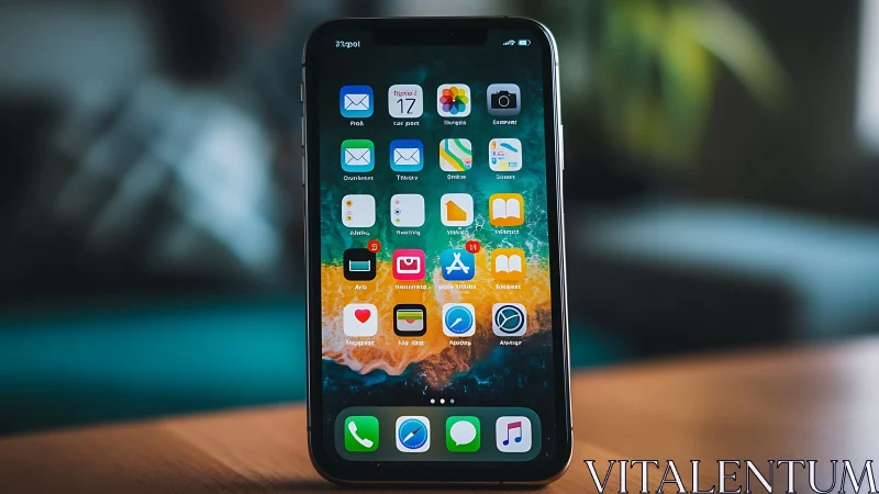 iPhone Home Screen with App Icons and Blurred Background