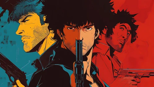 Triple-gazed gunslinger fractures the frame with neon tension