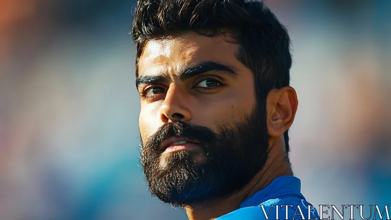 Bearded athlete portrait under stadium daylight glow