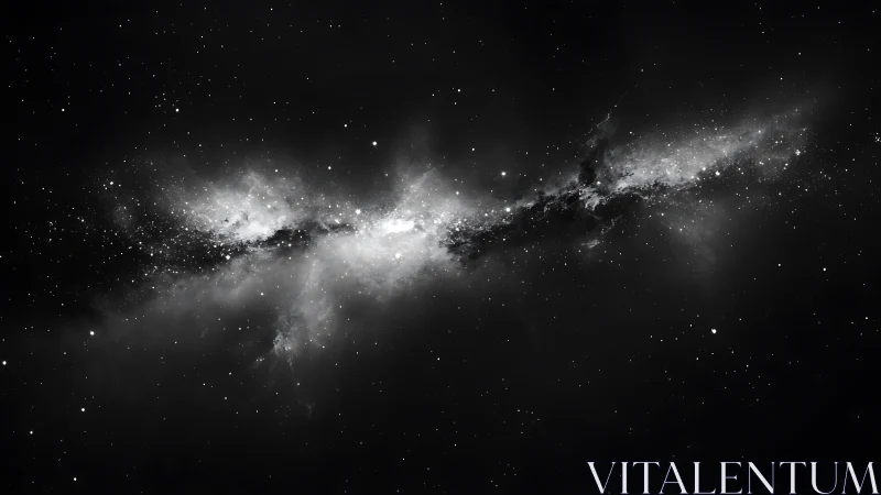 Monochrome nebula band stretching across star field sky.