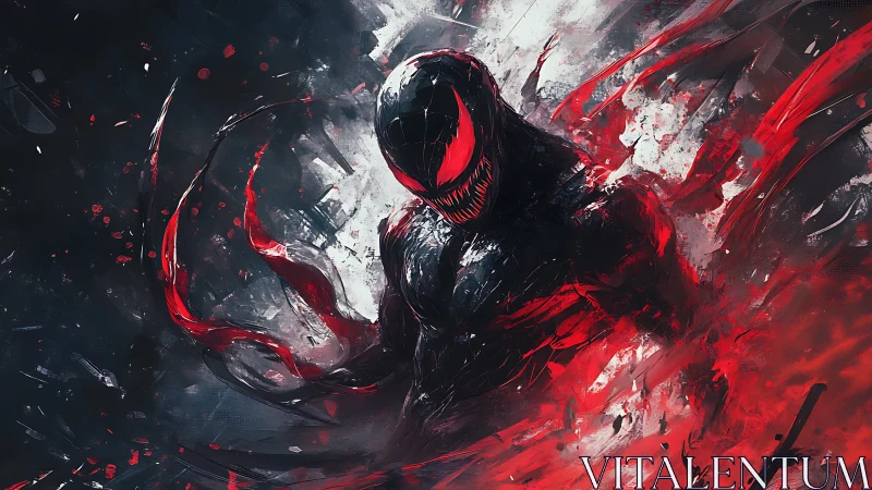 Menacing red-eyed symbiote emerges from swirling red chaos