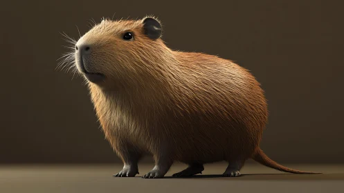 High-detail 3D render of golden-brown capybara on neutral stage