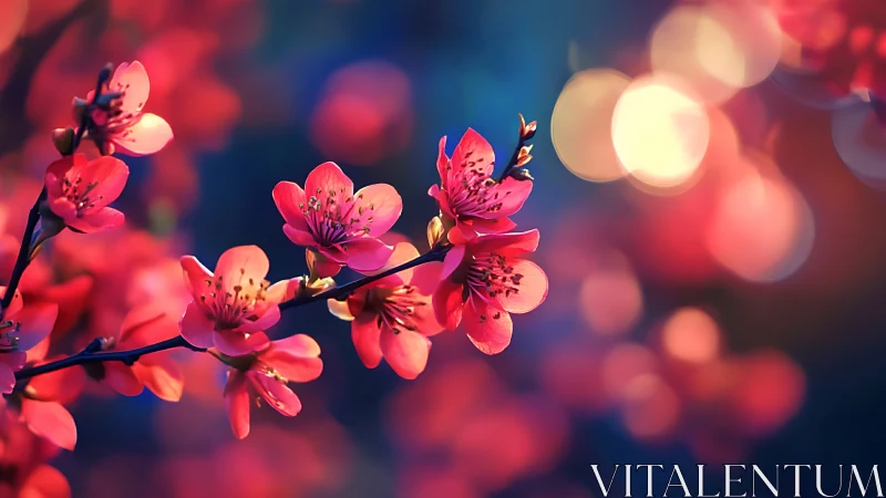 Crimson Blossoms Dance Through Twilight's Bokeh Veil.