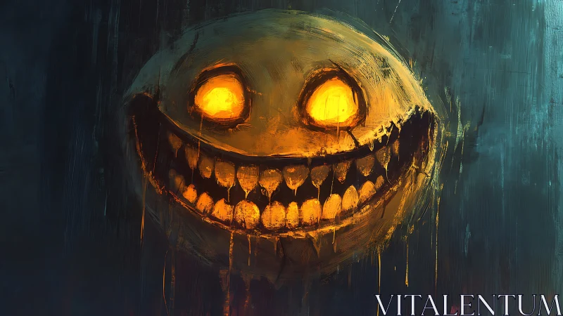 Glowing jack o lantern face rendered with dripping textured brushwork