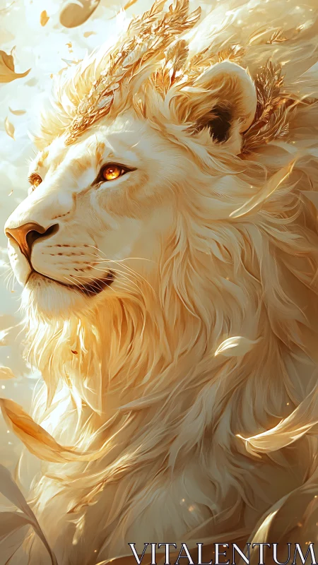 Sunlit wheat-crowned lion basking in celestial quiet.