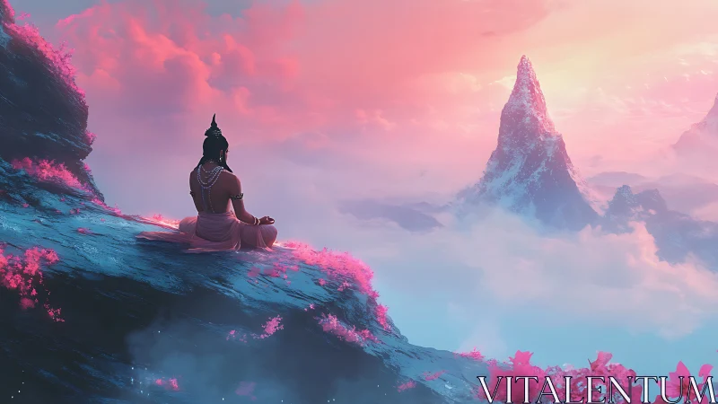 Silent sage lets sunrise pour wisdom across pink peaks