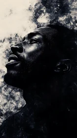 Monochrome profile portrait integrates textured paint strokes