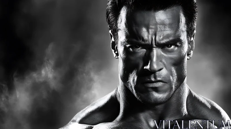 Photorealistic monochrome portrait with dramatic sculptural lighting.