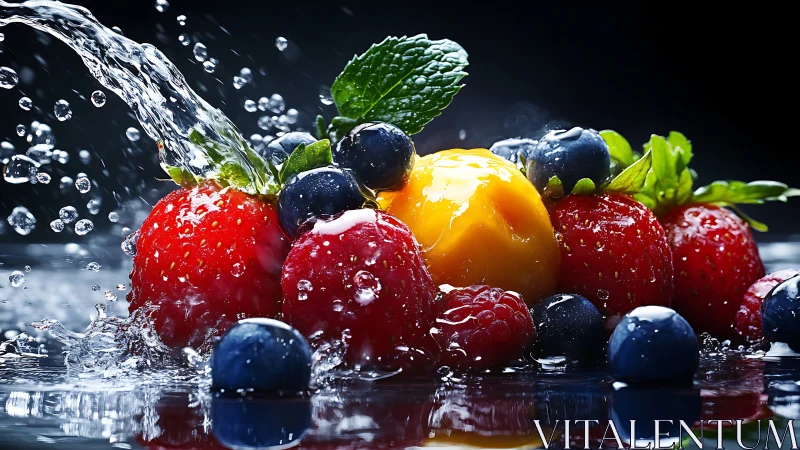 High-speed macro capture of mixed berries in dynamic splash.