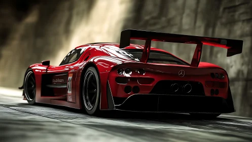 Scarlet track predator crouches low beneath tunnel light