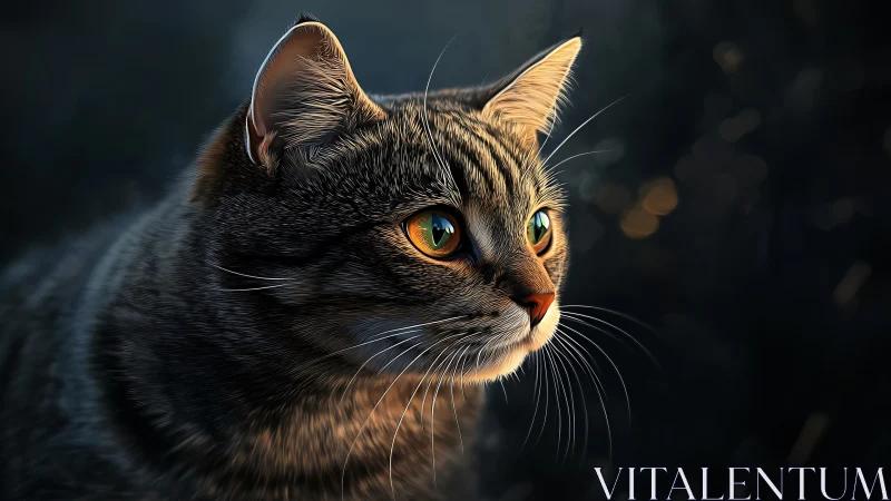 Striking Tabby Cat with Glowing Golden Eyes.