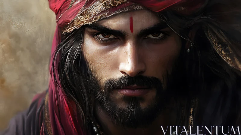 Mysterious desert wanderer with steady, soulful gaze.