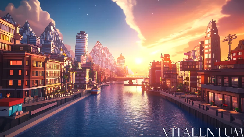 Sunlit canal city glowing softly beneath pastel skies.