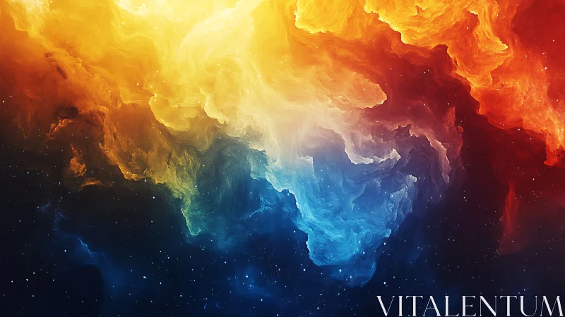 Multicolored nebula clouds over deep star field backdrop.