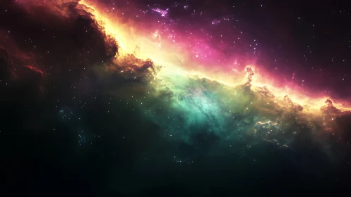 Radiant multicolor nebula crest spans dark interstellar void