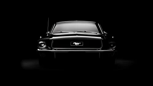 Iconic vintage muscle car front in dramatic low-key lighting.