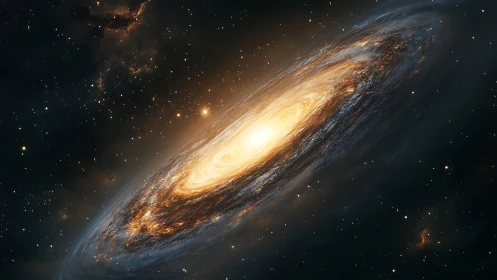 Spiral galaxy with bright core in deep interstellar space.