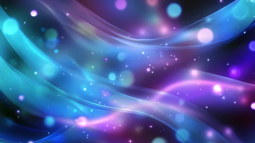 Luminous neon ribbons glide through starry cosmic field